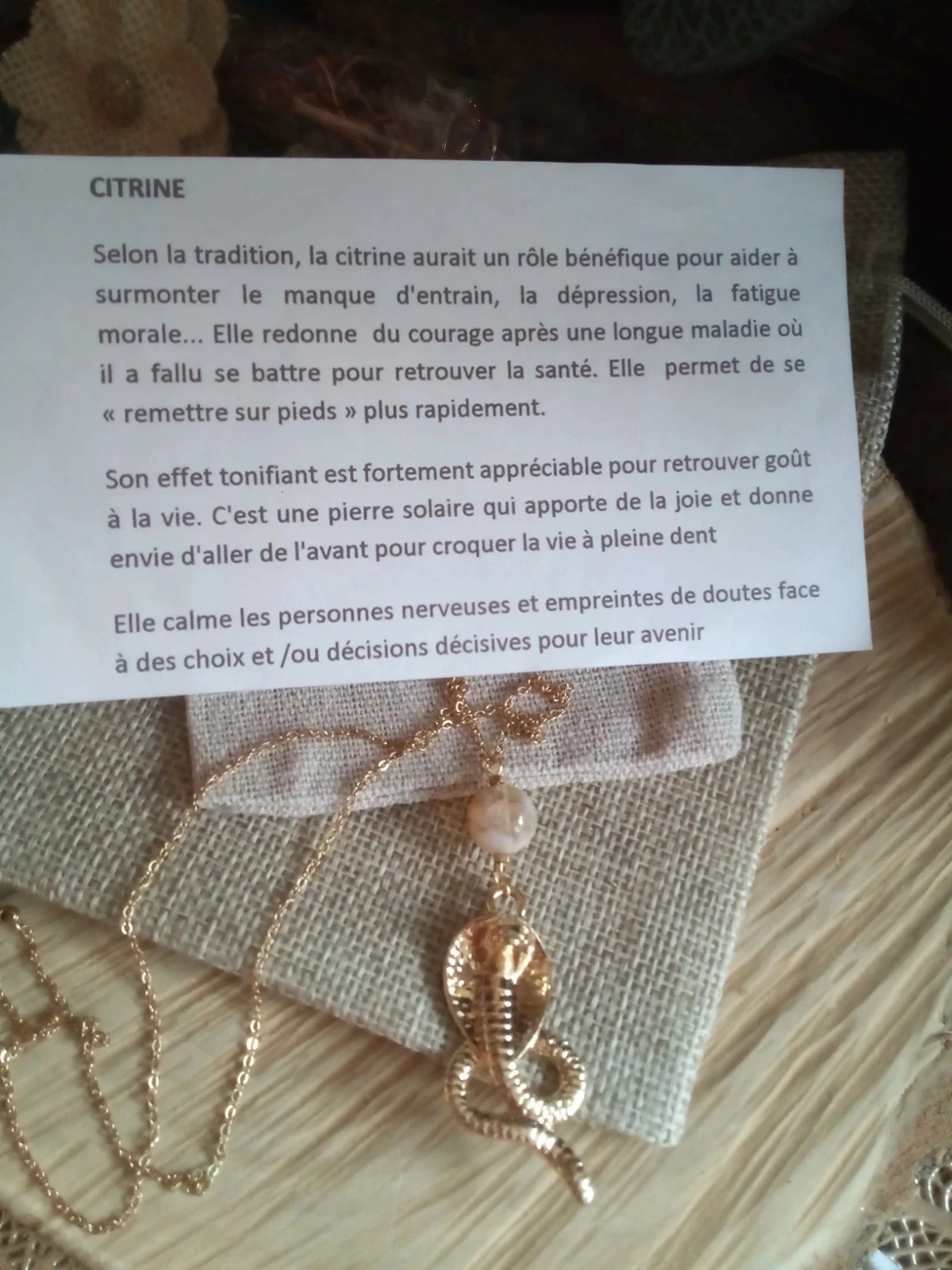 Collier serpent cobra et pierre de citrine naturelle – photo 2